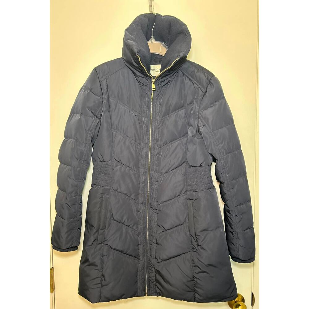 Cole Haan Navy Blue Signature Fitted Tailored Down Coat Jacket Puffer Womens M